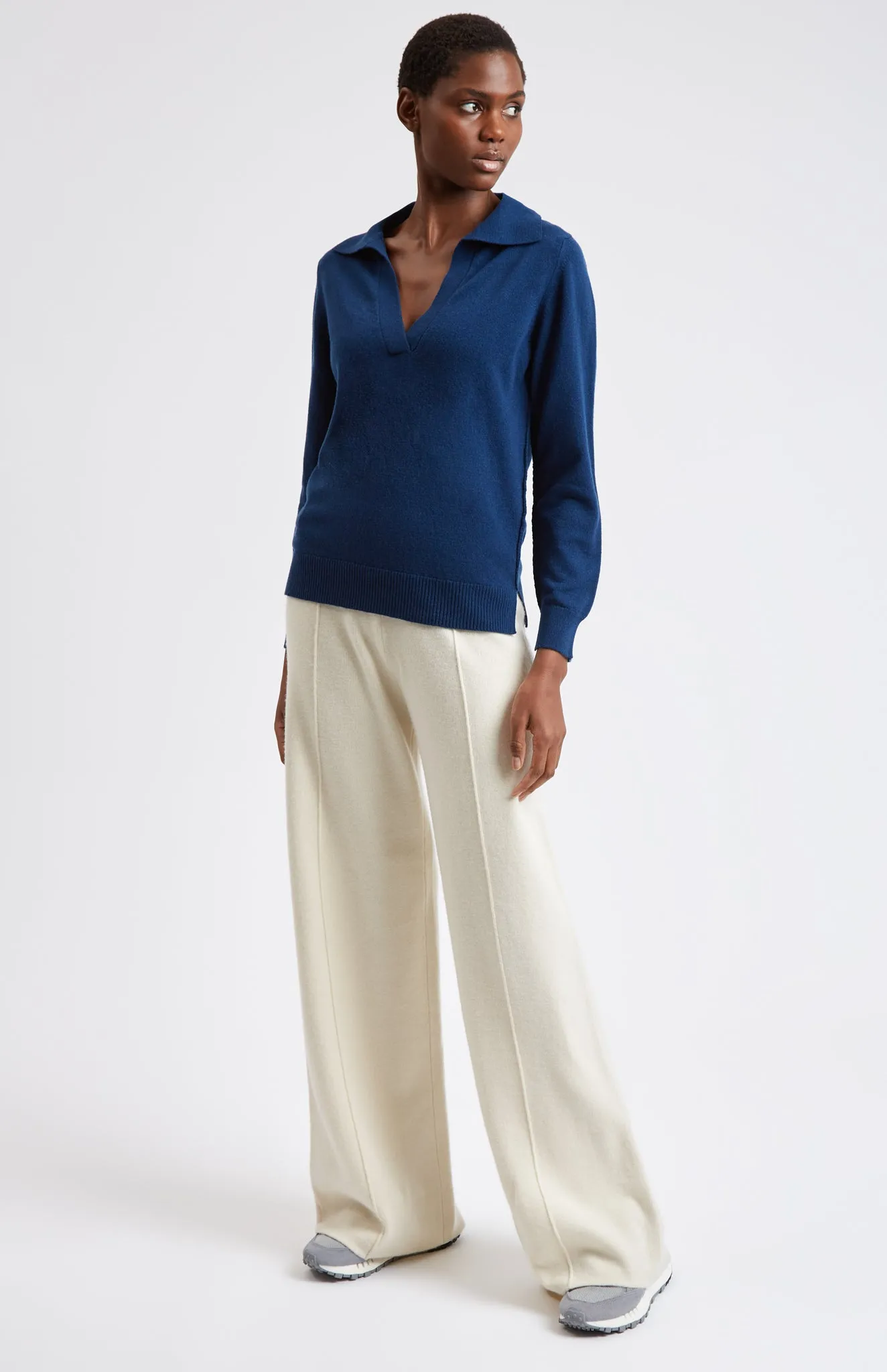 Women's Polo-style Cashmere Jumper In Navy