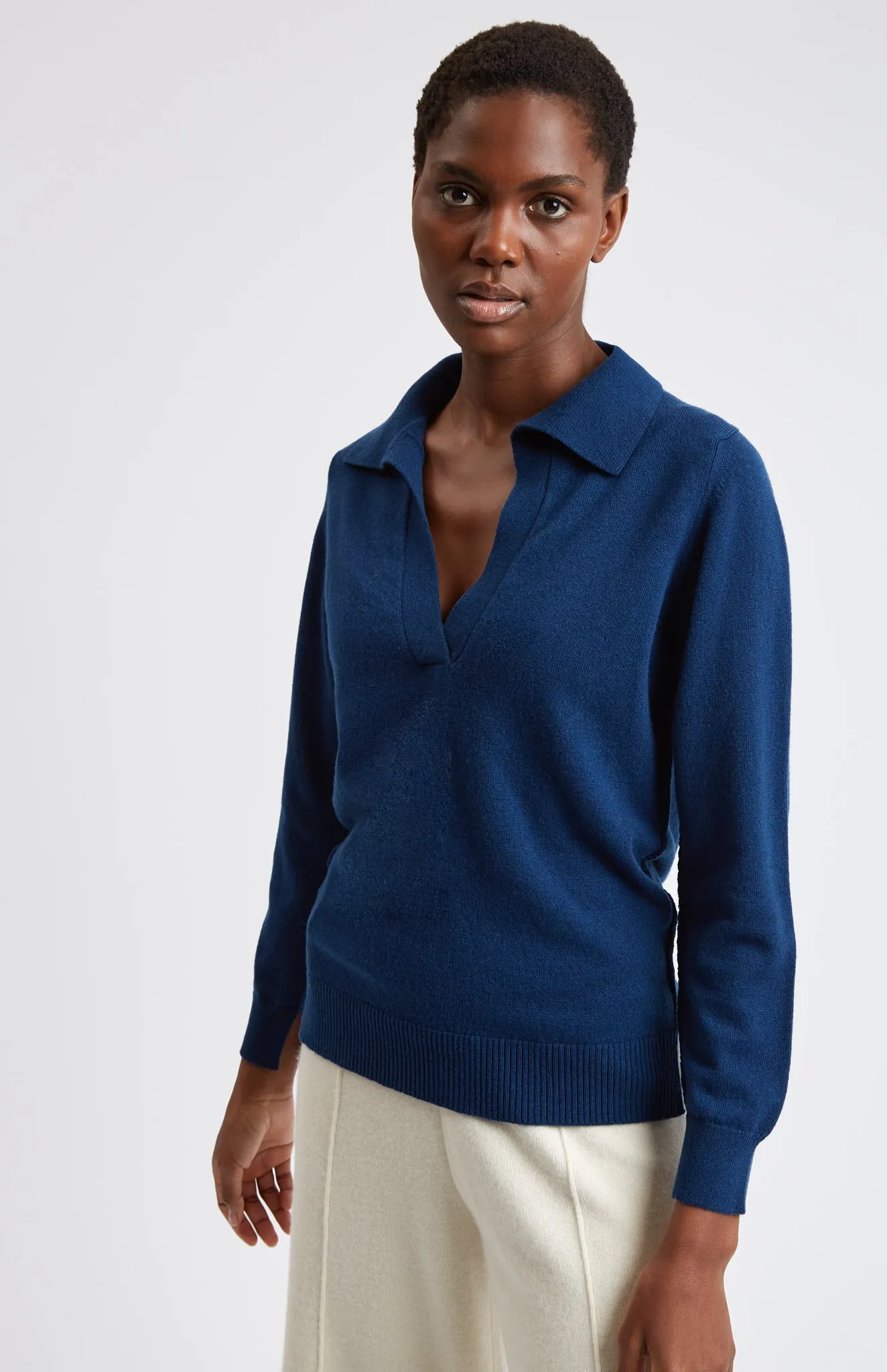 Women's Polo-style Cashmere Jumper In Navy