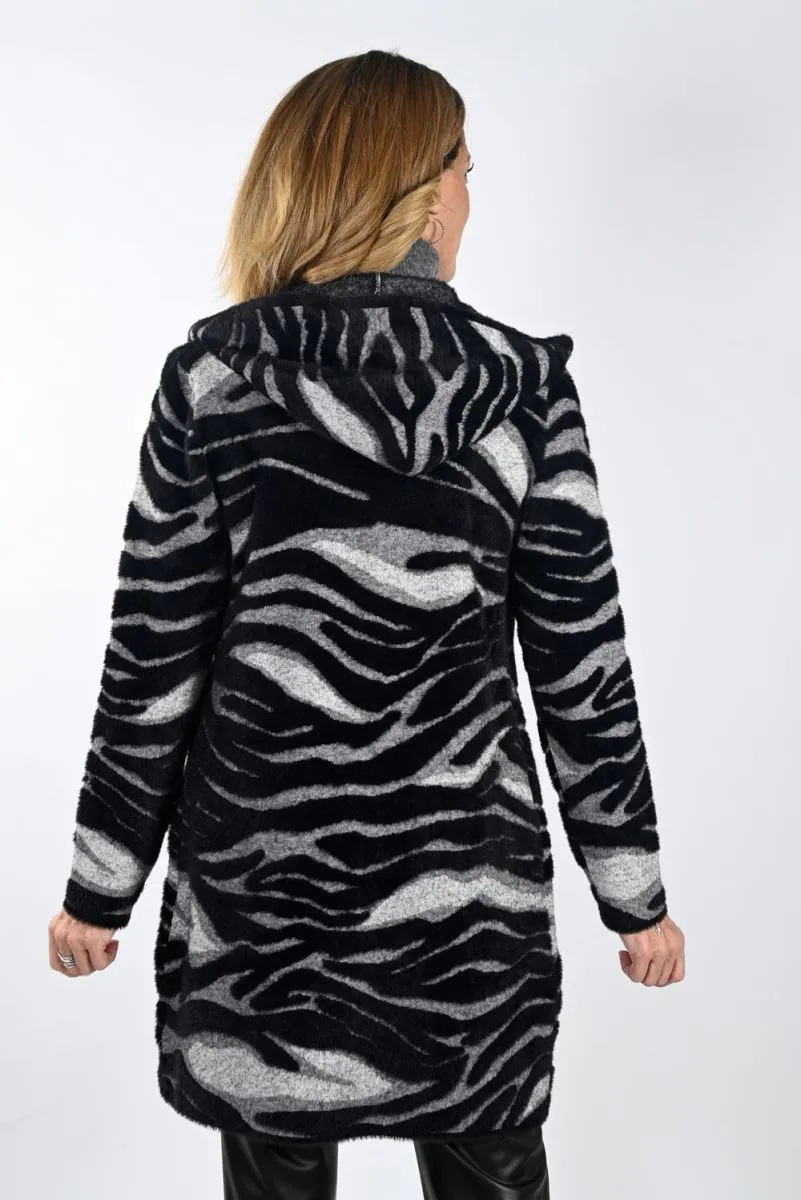 Zebra Print Hooded Cardigan