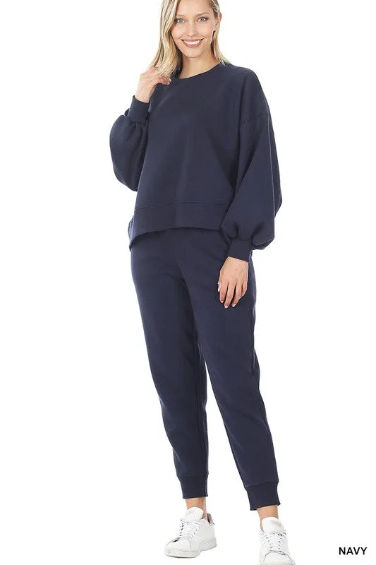 ZENANA BALLOON SLEEVE SWEATSHIRT & SWEATPANTS SET