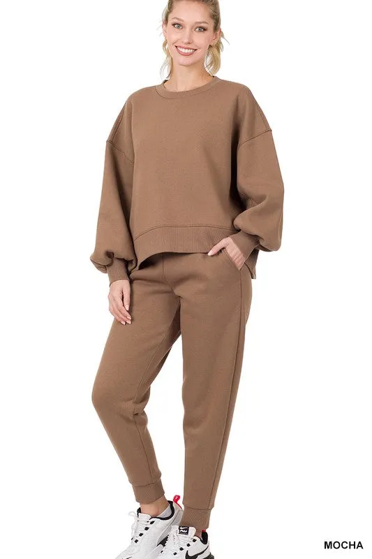ZENANA BALLOON SLEEVE SWEATSHIRT & SWEATPANTS SET