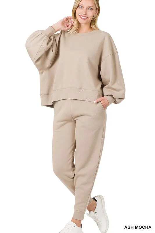 ZENANA BALLOON SLEEVE SWEATSHIRT & SWEATPANTS SET